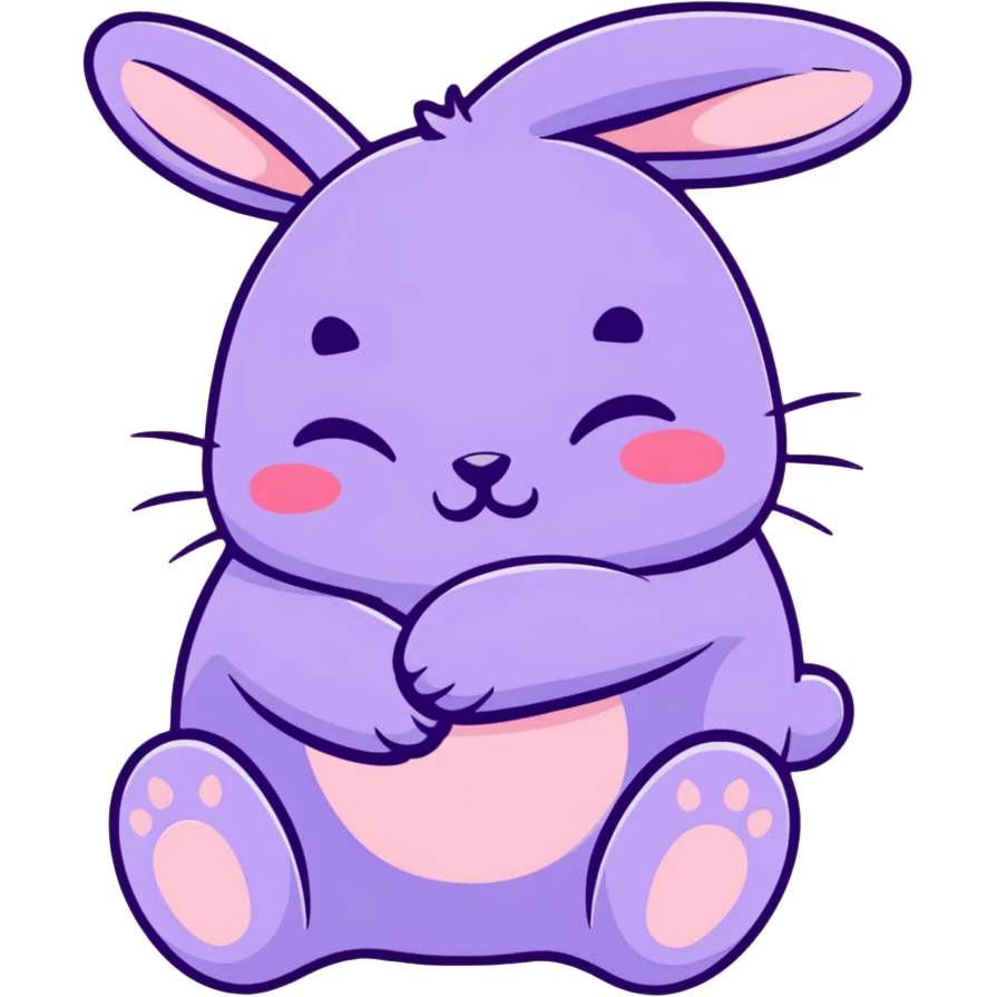 lilac bunny hugging knees while crying, soft emotional expression, cartoonish sticker style emoji
