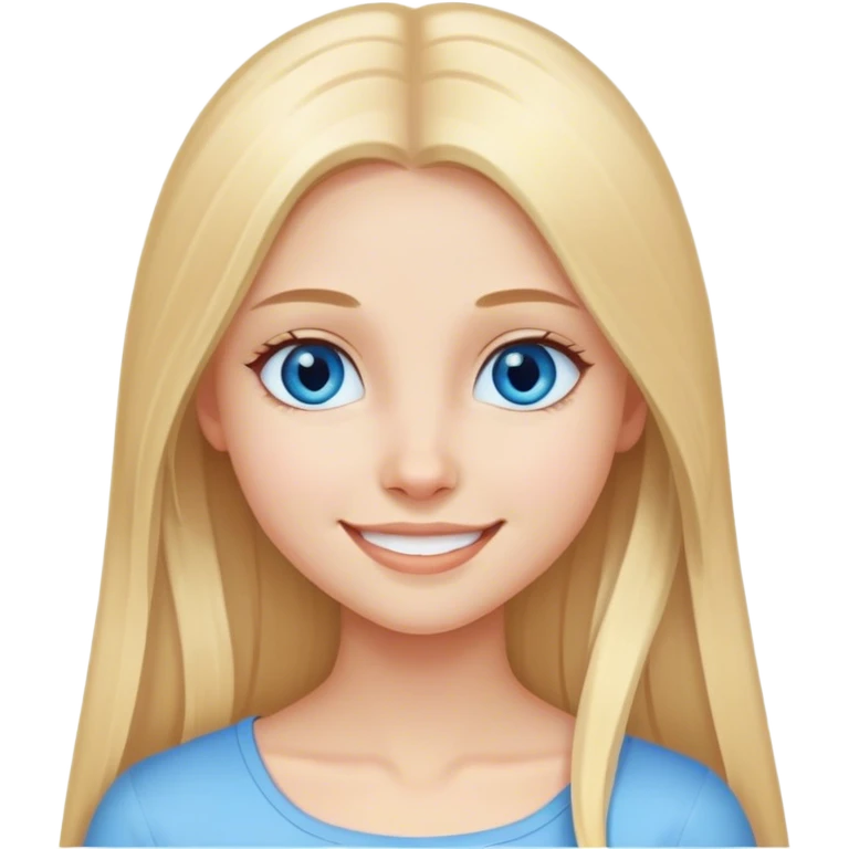 Straight long blonde hair and blue eyes girl sweet smile emoji