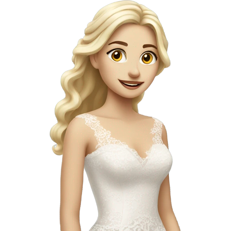 Beautiful blonde girl with long lace wedding dress emoji