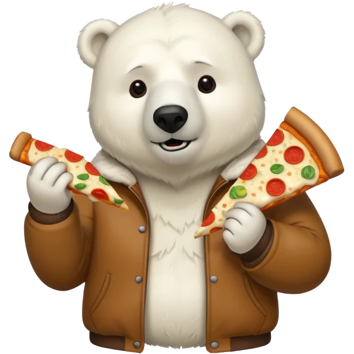 polar bear with pizza wearing jacket emoji