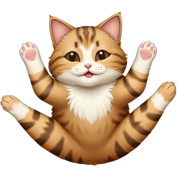 dark brown tabby and white cat in funny positions upside down with eyes closed emoji