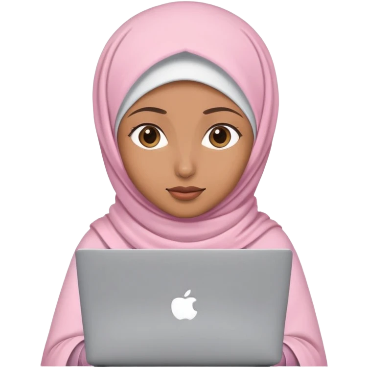 Light brown skin woman wearing light pink hijab working behind laptop emoji