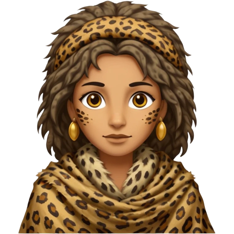 ancient hairy woman, tattered leopard skin shawl emoji