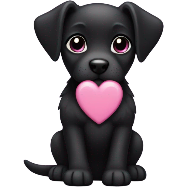 Black puppy with pink heart emoji