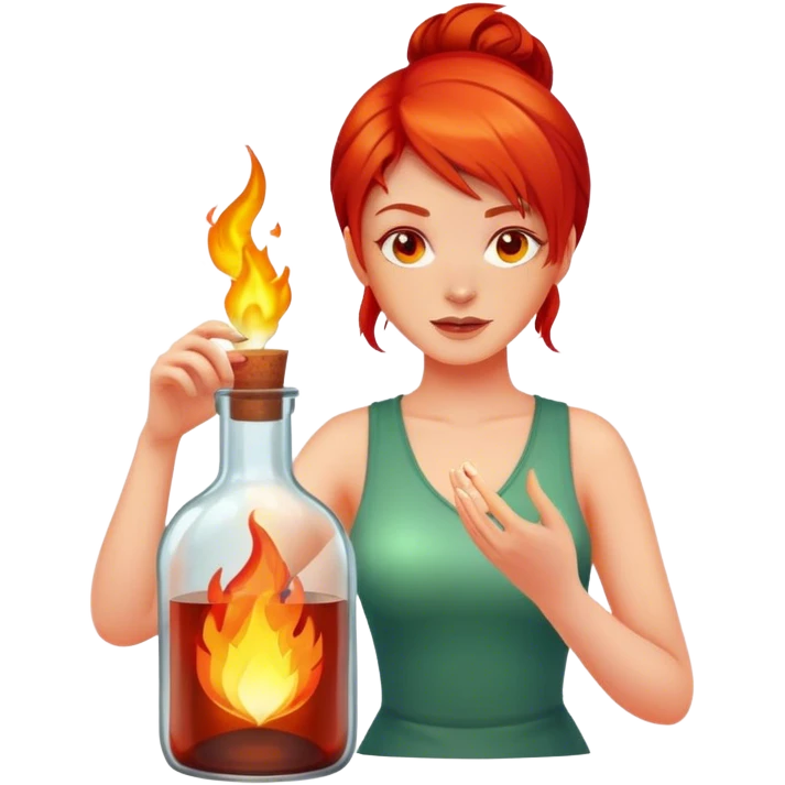 Red hair woman, with fire in a bottle emoji