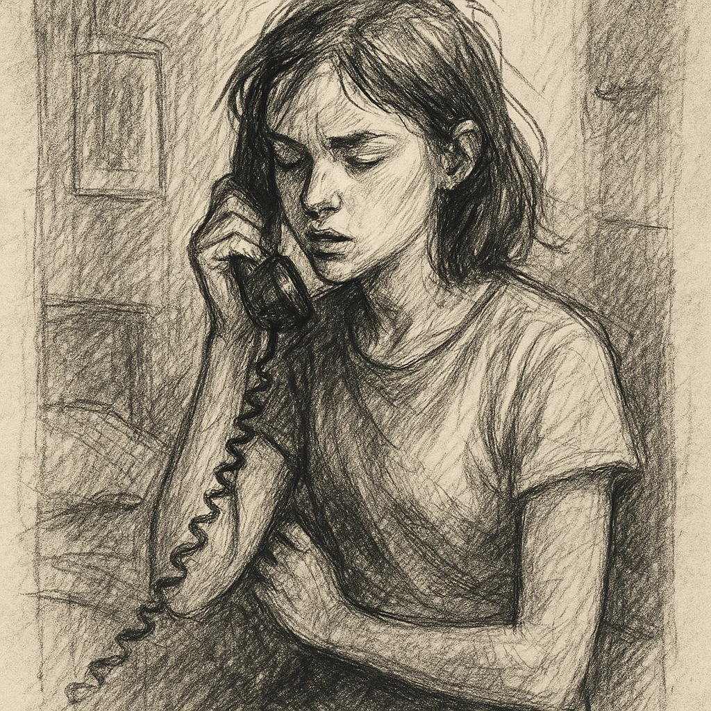 girl talking on telephone in her room emoji
