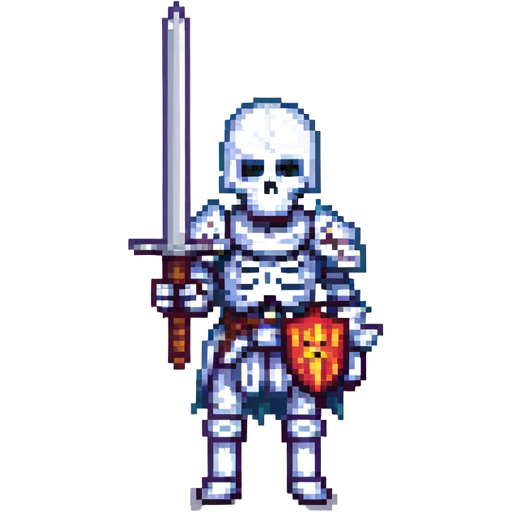 skeleton knight with a sword, pixel art style emoji