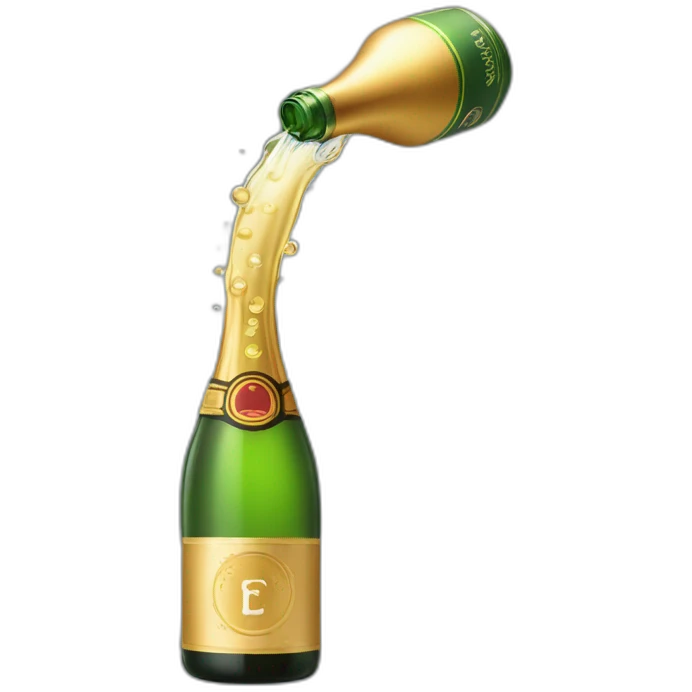 an open champagne wine bottle popping and dripping from the top with foam emoji