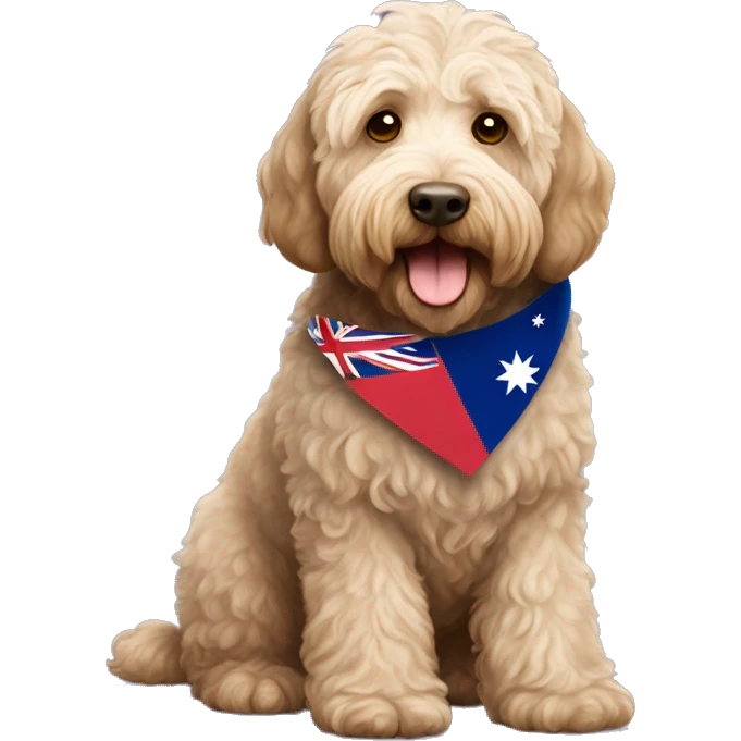 australian labradoodle that’s a little fat named bruce with a boston university flag emoji