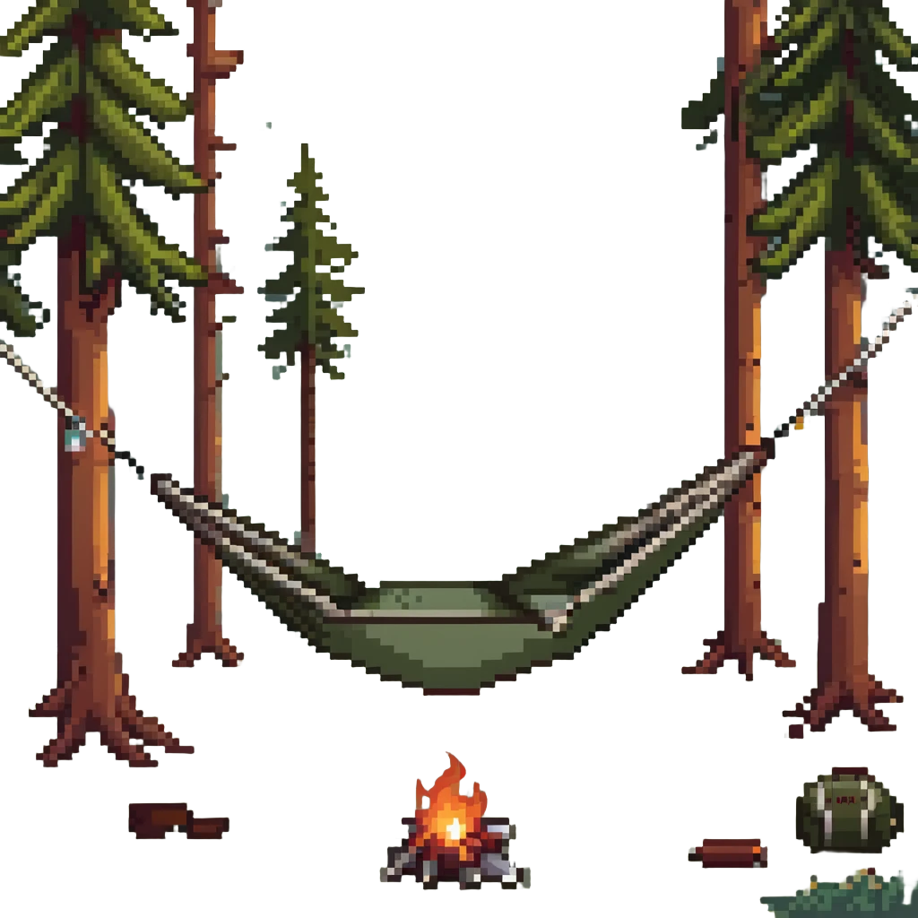 camping hammock setup in wilderness emoji