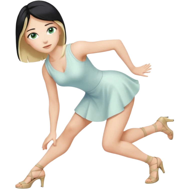 King, upright, black Hair, blue eyes, whole body, Woman, blonde Hair, Green eyes, bending knee, sleveless White Dress, emoji