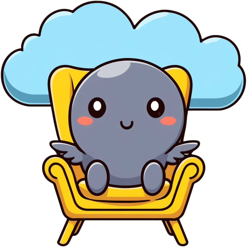 Cute chair with expressive eyes and tiny wings flying through clouds emoji
