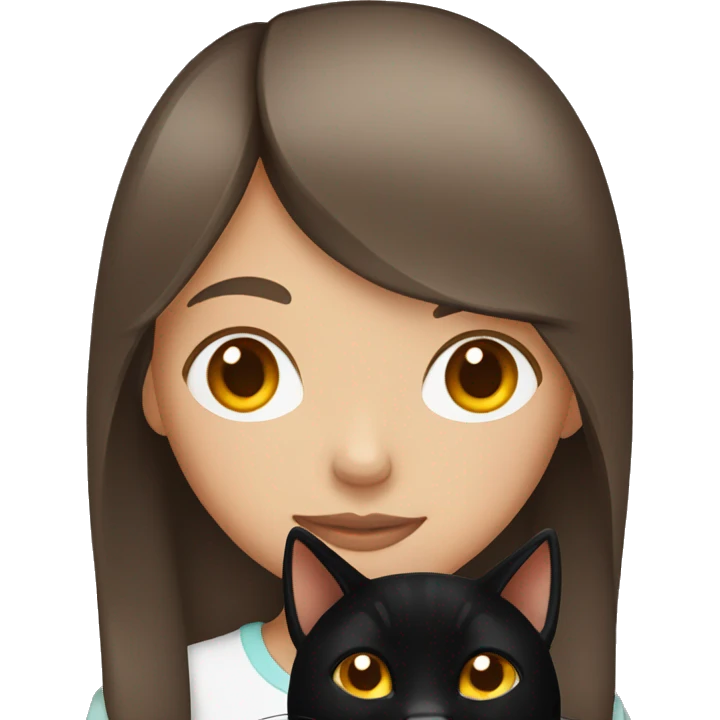 a girl with brown hair holding a black cat with orange eyes emoji