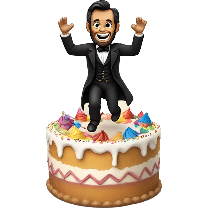 Abraham Lincoln, jumping out of a birthday cake emoji