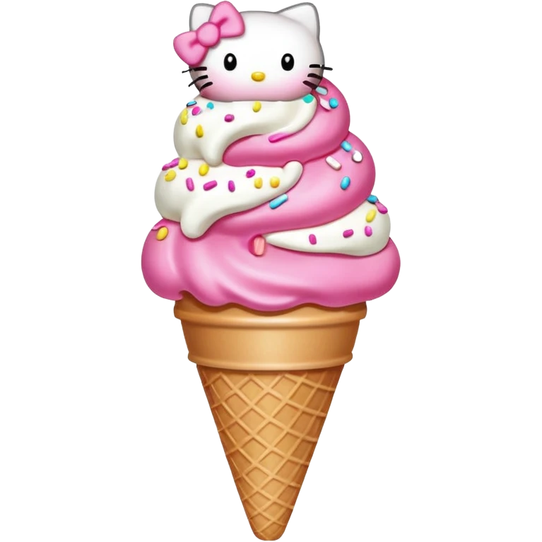 Hello Kitty inspired ice cream cone, double scoop, pink and white emoji