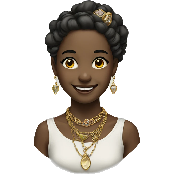 smiling girl with jewelry portrait with black eyes  emoji