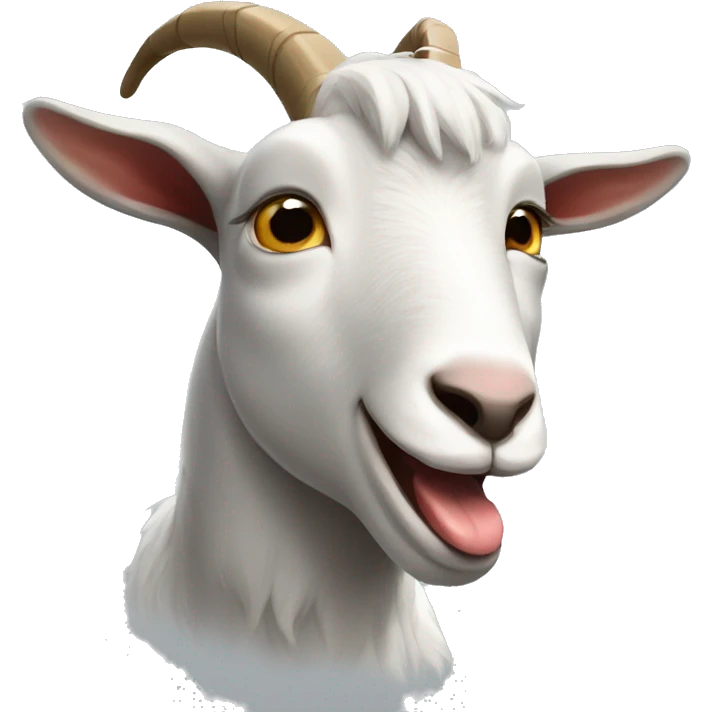 a grey and white goat making an extremely silly face with the tongue all the way out emoji