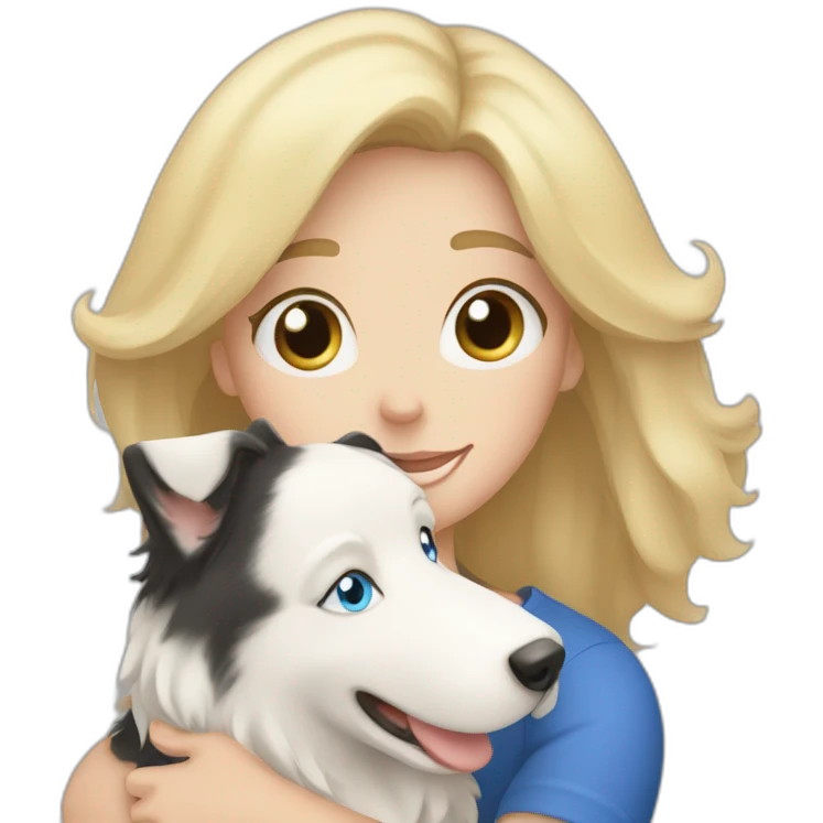 Blond hair with blue eyes mom hugging border collie emoji