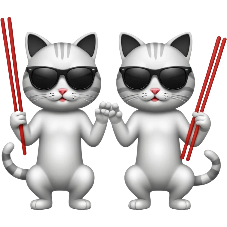 two cool cats playing air guitar on chopsticks emoji