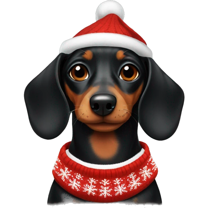 Black Dachshund wearing Christmas sweater emoji