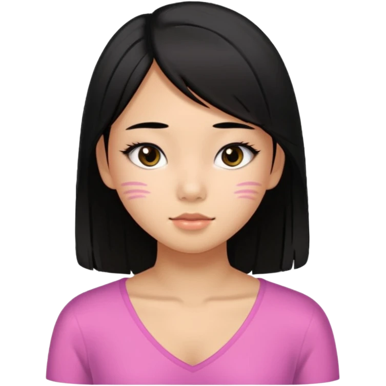a tan chinese-american 15 year old girl with straight black hair down to her chest. mascara and a little blush. emoji