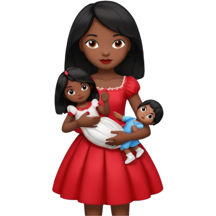 a black hair girl holding 1 doll emoji