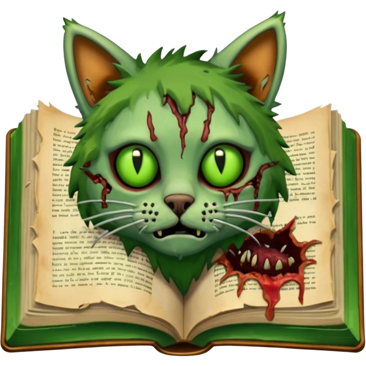 A book with a dying zombie cat￼ emoji