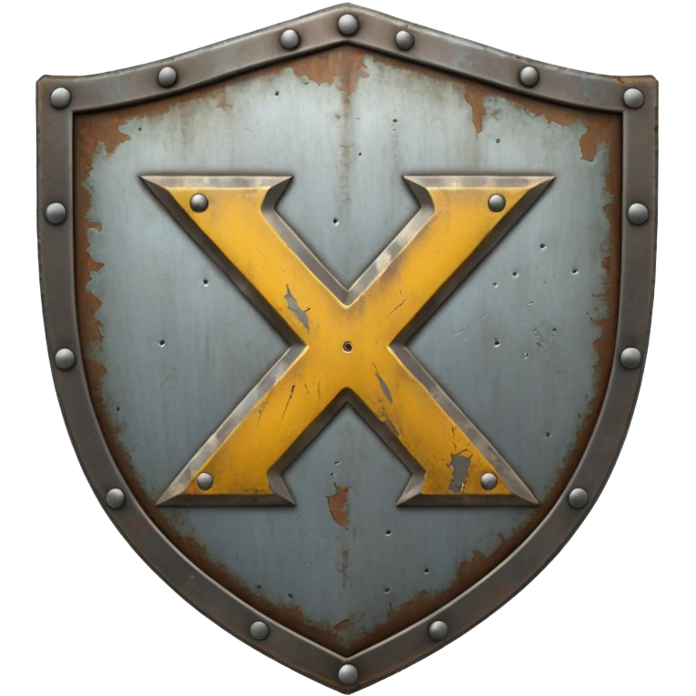 a battle worn steel shield with engraved text "XXX" (Three Xs), the text should be prominent and in the center of the shield emoji