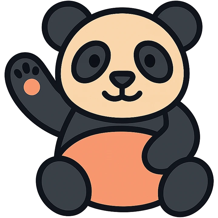 playful panda waving its paw, color icon style with black outlines and soft color fills emoji