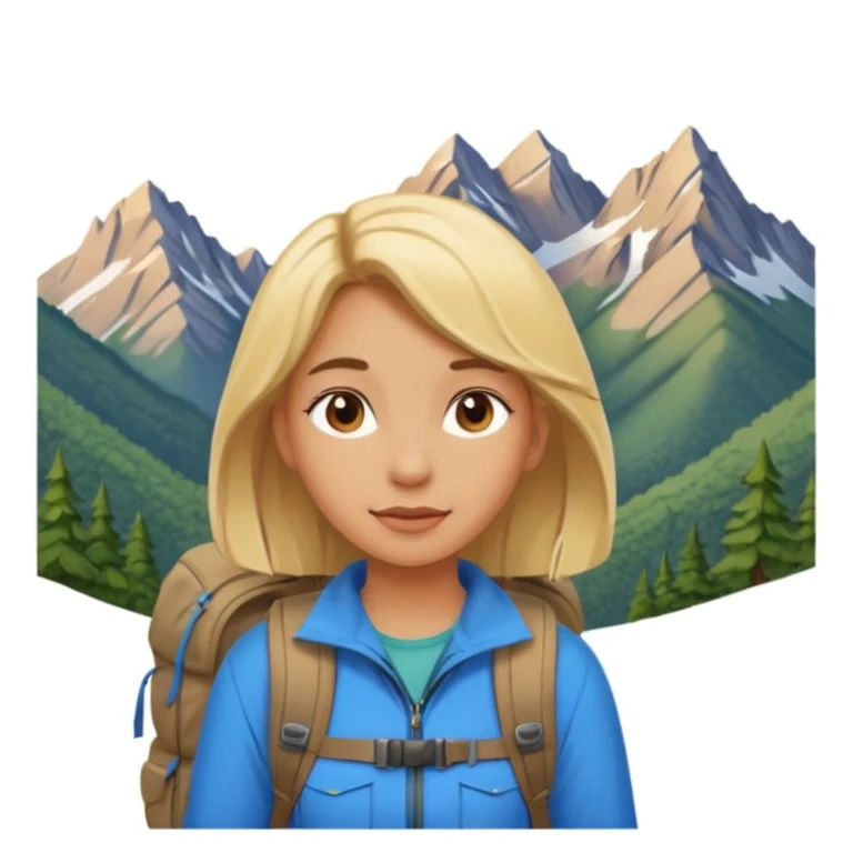 girl backpacking, travelling mountains background emoji