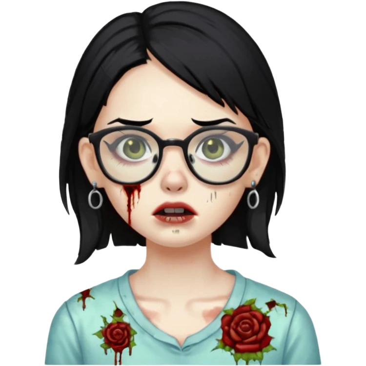 girl zombie with black hair earrings with glasses emoji