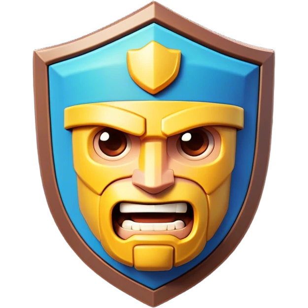 Clash of Clans aesthetic: Cinematic Playful Pixel 3D Shield Portrait Emoji, rendered in a 3D vector-style similar to standard emojis with minimal shading and bold, simplified shapes. A compact, distinct form with signature details, softly glowing with a pixelated adventure charm. Simplified yet unmistakably iconic, highly detailed and consistent, glowing with a soft radiance and high shine. Stylized with a touch of classic pixel-art charm and a soft glowing outline, capturing the essence of a beloved gaming relic with a friendly, playful manner! emoji