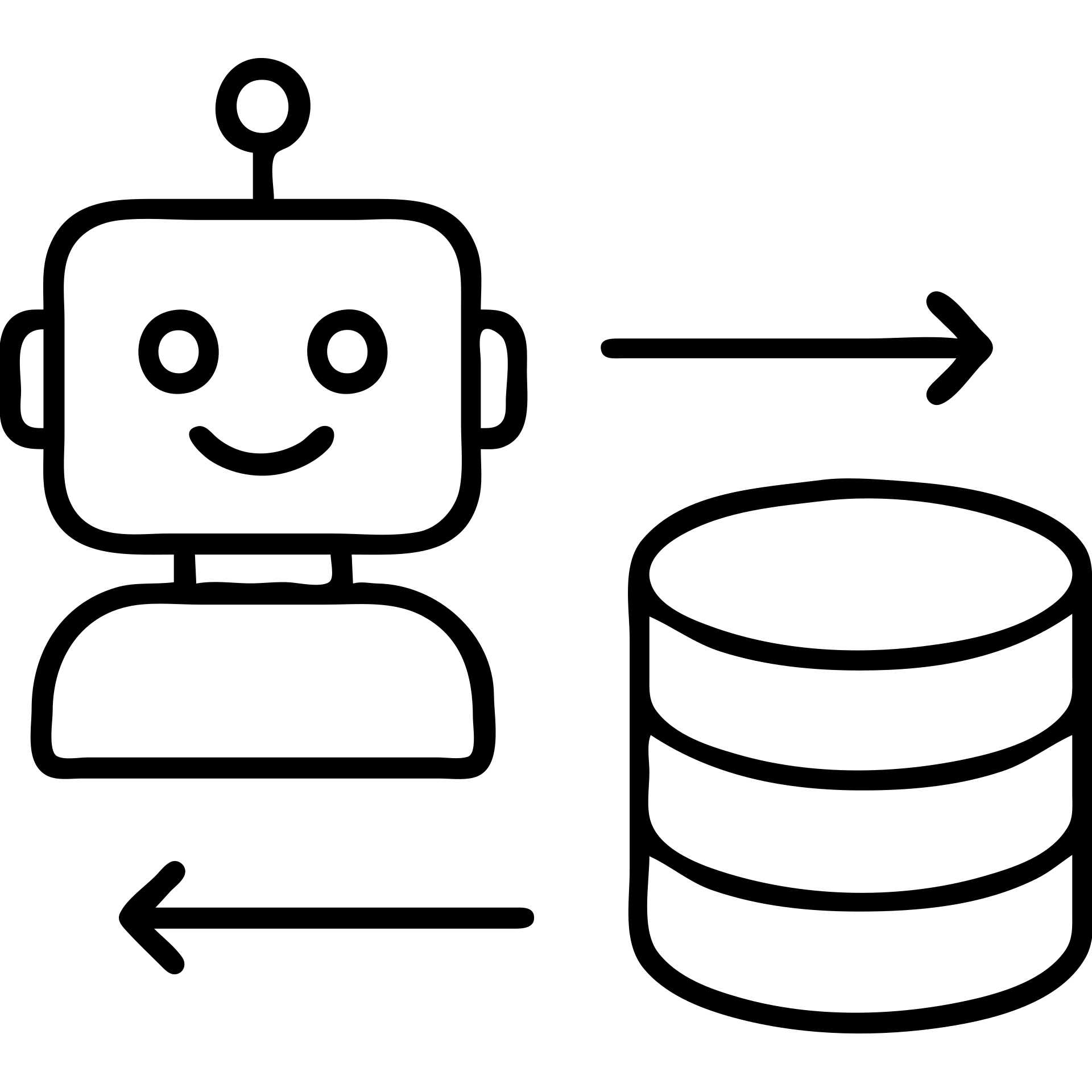 outlined icon of a chatbot with arrows pointing to a database, representing question-to-query conversion emoji