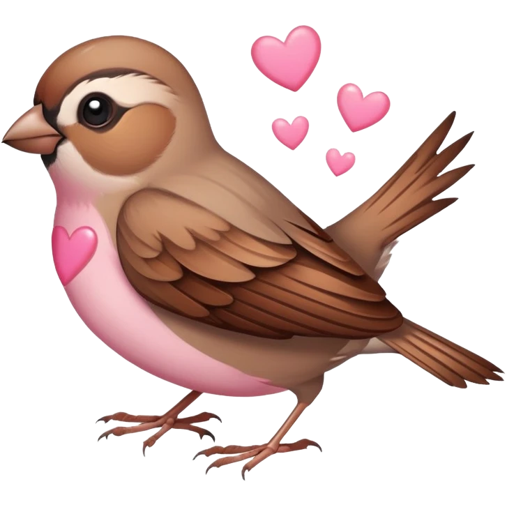 A sparrow with Little pink hearts flying arround it emoji