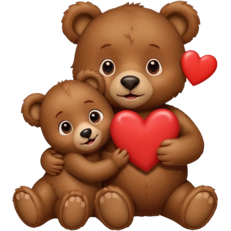 girl bear with bow and boy bear hugging, surrounded by hearts, playful and loving, cute emoji
