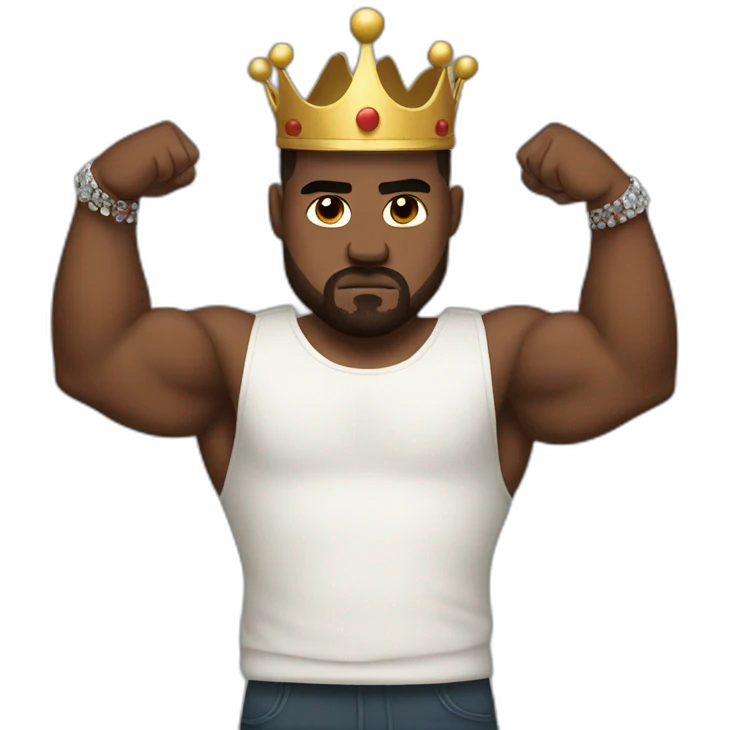 Kanye West flexing his big muscles with a crown emoji