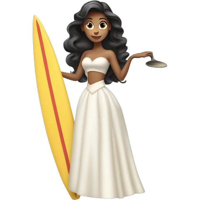 Disney princess in a gown with a surfboard and frying pan emoji
