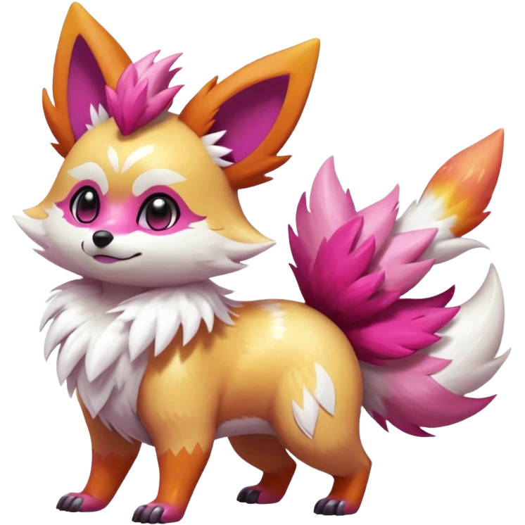 Electric chibi cute adorable innocent realistic shiny glittery shimmering shimming snowy white pink magenta feathery Fennekin-Growlithe-Furret-Electrike-fusion-Fakemon-Digimon-Pokémon-creature (full body) emoji