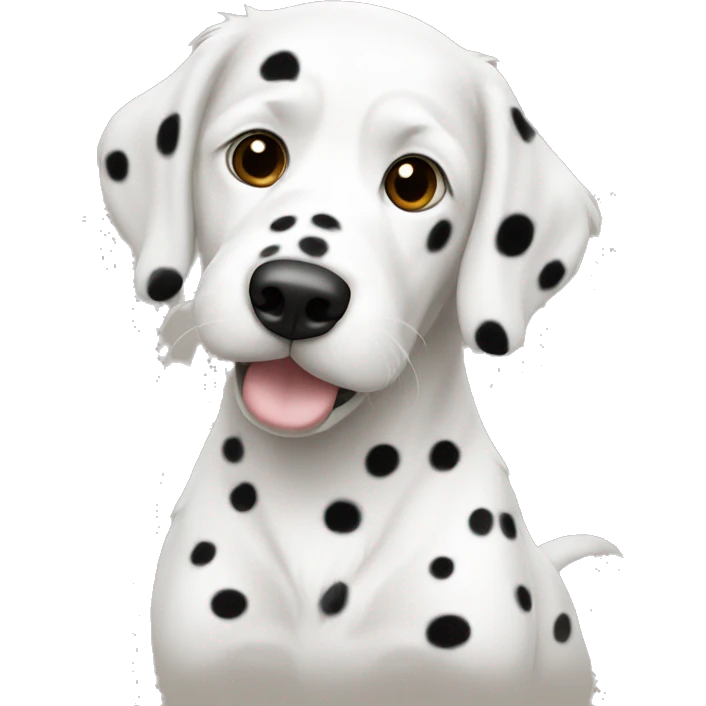 white doodle with black spots and a black head and brown eyes emoji