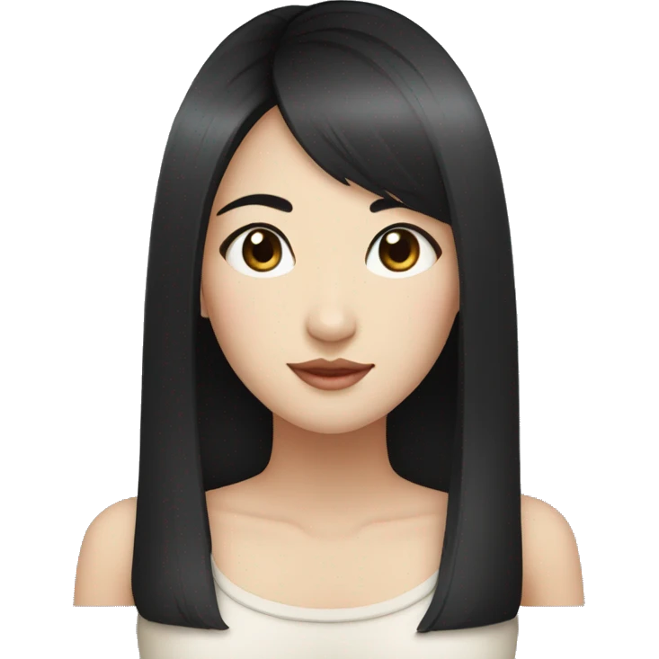 Asian woman, black straight hair, big eyes, double eyelid eyes smile emoji