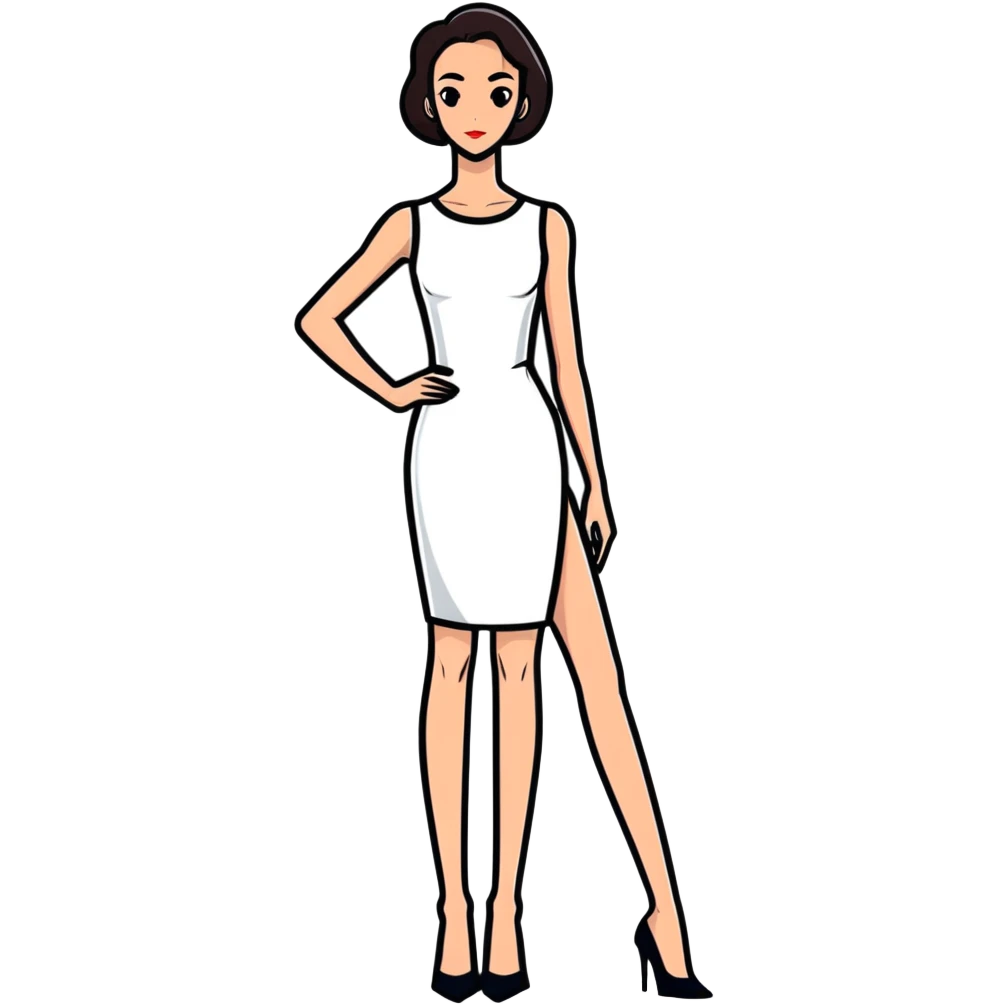 Tall slender woman with elongated arms and legs, sharp angular facial features with high cheekbones and defined jawline emoji