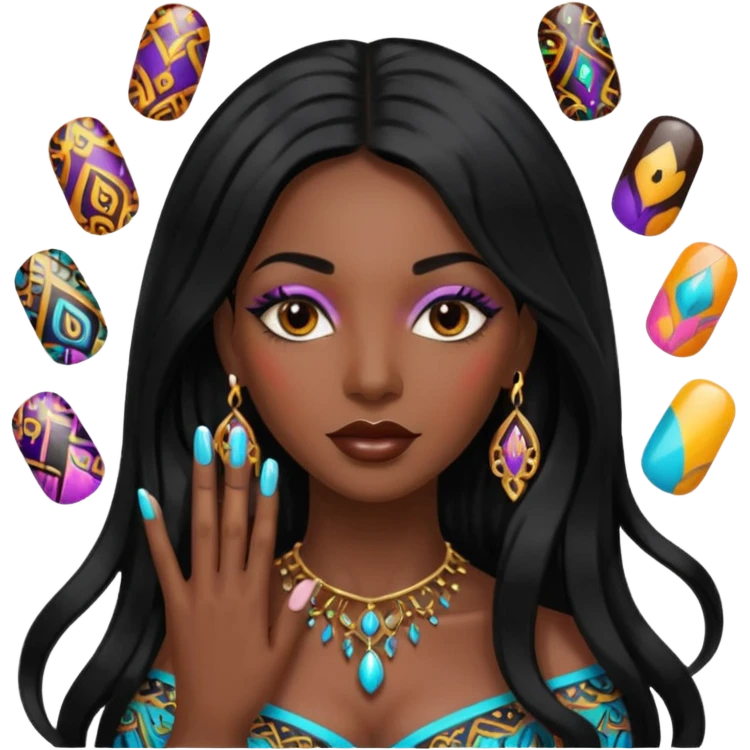 nail art black woman long hair emoji