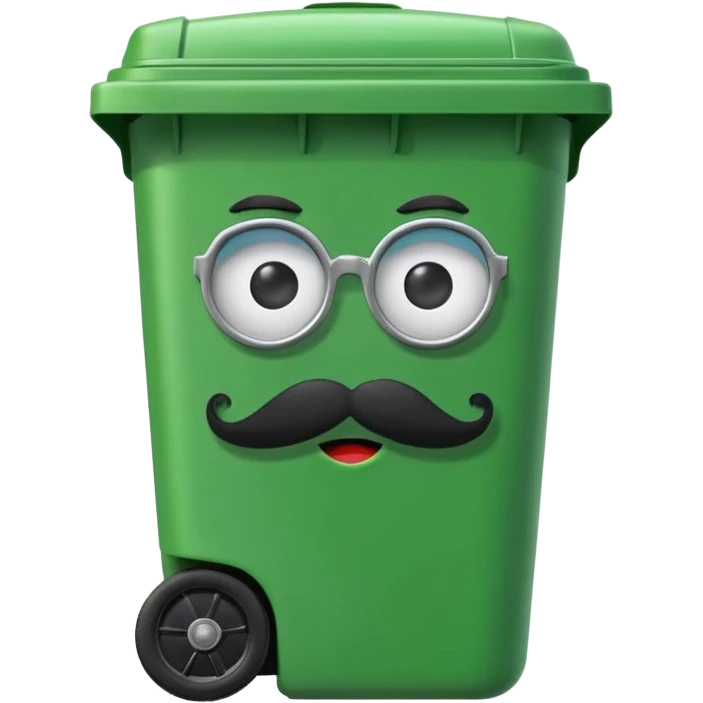 Green wheelie bin with black moustache  emoji