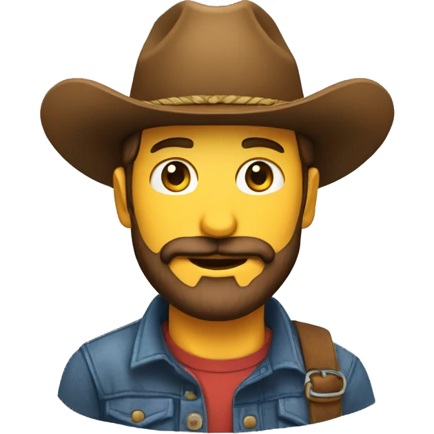 Crea un emoji de una cara DE UNA chico con barba con sombrero de vaquero alucin emoji