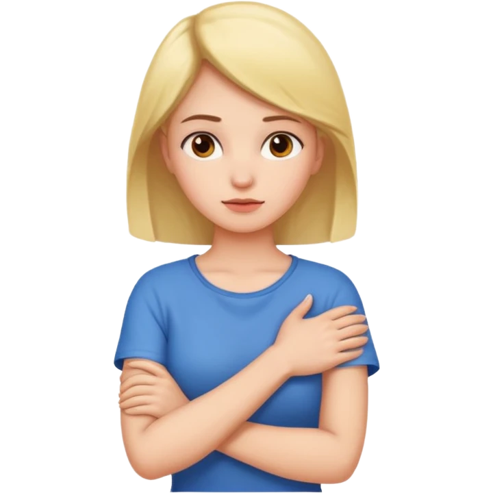 girl has arms crossed holding on neck emoji