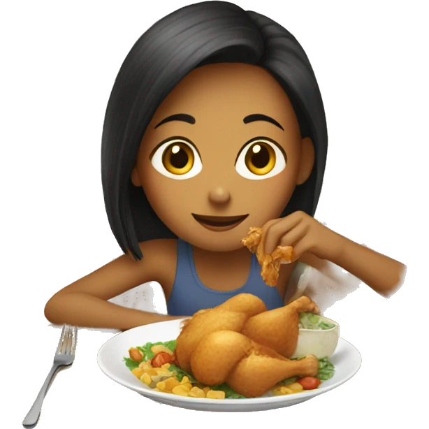 Girl eating chicken on the table emoji