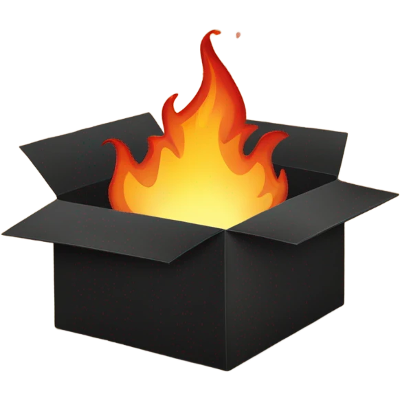 black carboard box with fire in it emoji