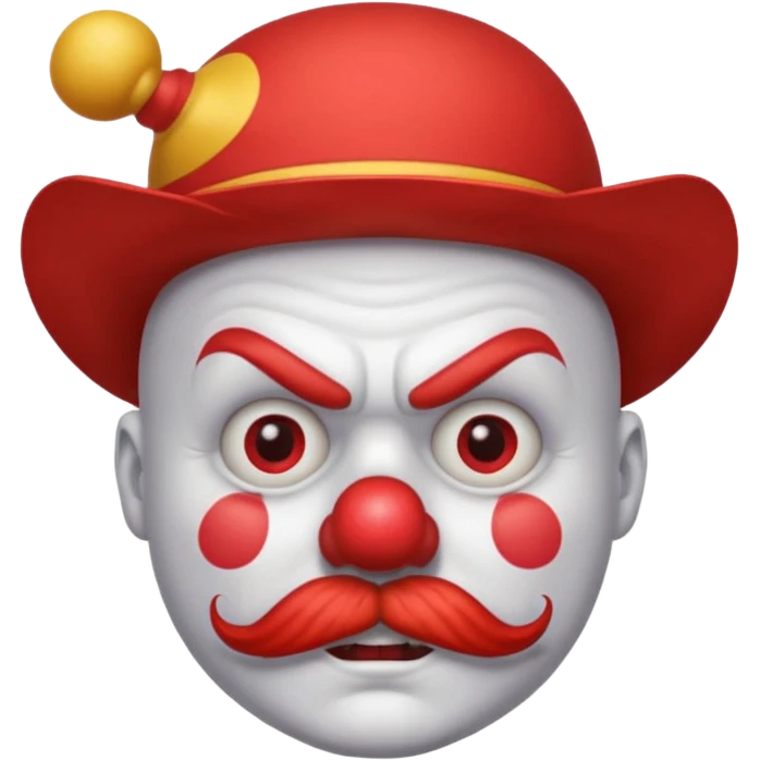 Angry clown — furrowed brow, mustache, tiny hat. emoji