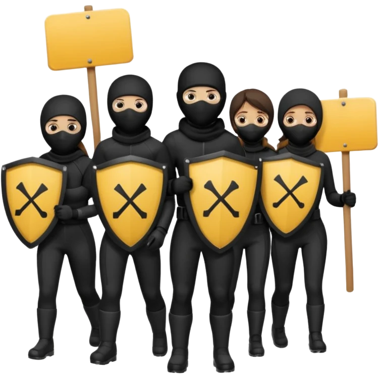 Ski mask people wearing black with shields and signs emoji