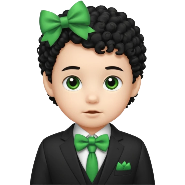 baby boy curly black hair in suit, with green bow emoji